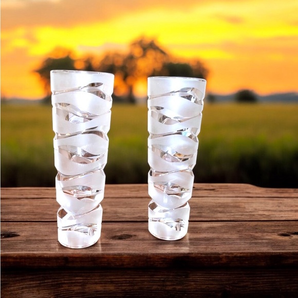 Cristal d’Arques French Lead Crystal Frosted Swirled Candle Holders – Set of 2 - Picture 14 of 16